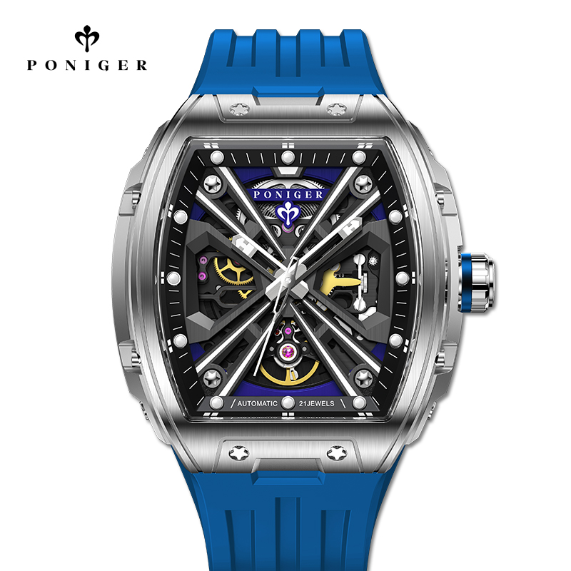 Luxury Watch On Rubber Strap - PONIGER Luxury Automatic Mechanical Men's Watch
