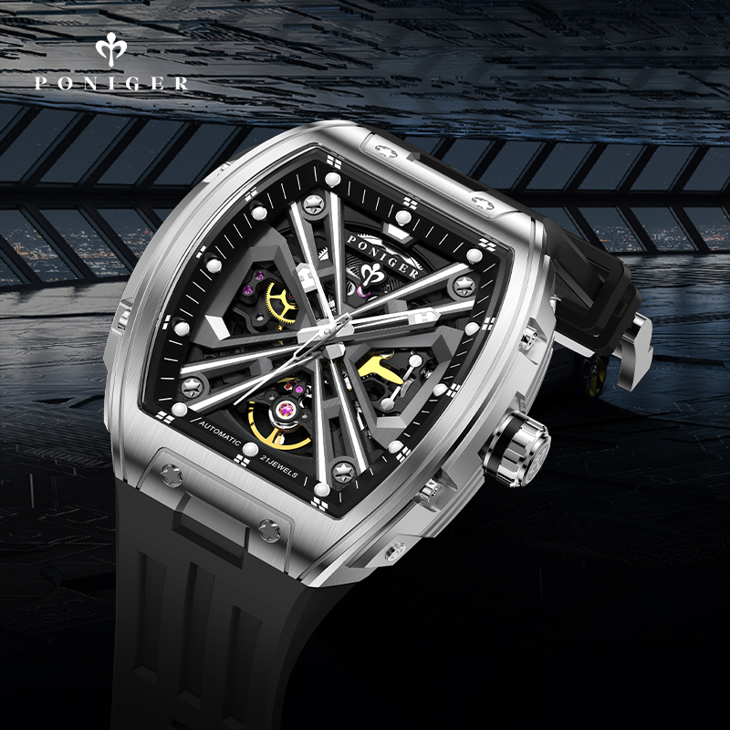 PONIGER Luxury Automatic Mecha - đánh giá và giá Luxury Watch On Rubber Strap